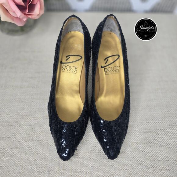 Dolce by Pierre Vintage and Rare Black Foxy Sequin Beaded Pumps/Heels Size 7M - Picture 2 of 16